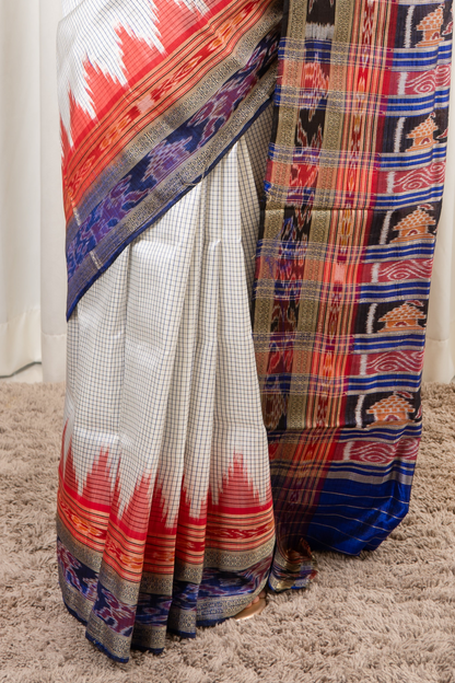 Sachipaar Khandua Silk Saree: White
