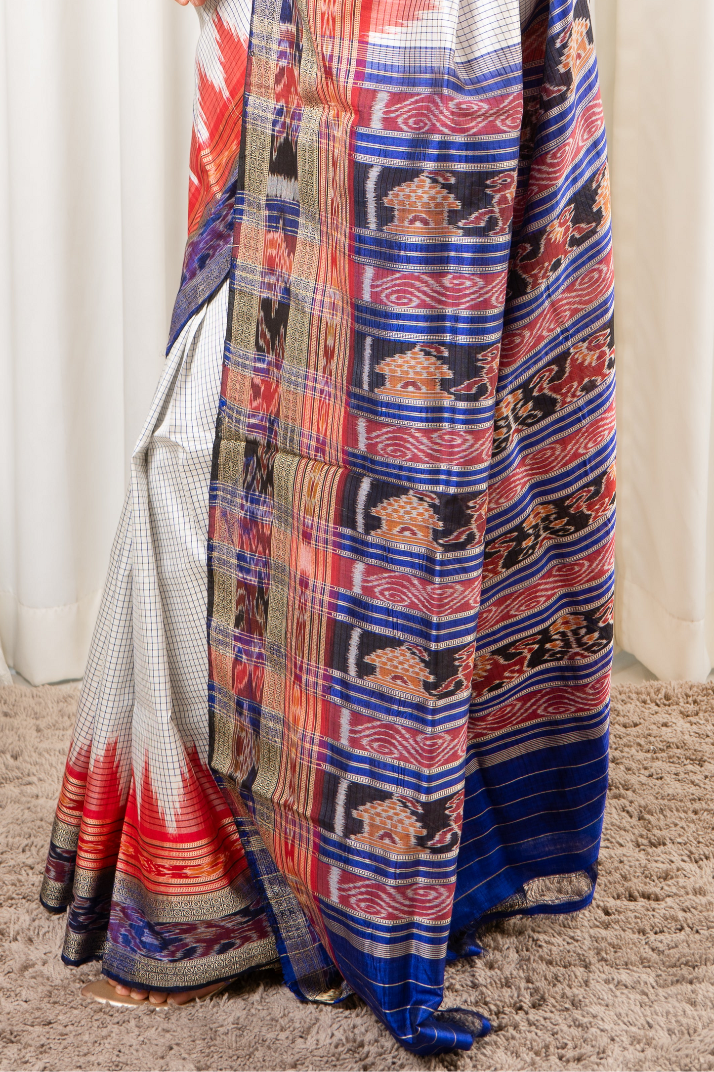 Sachipaar Khandua Silk Saree: White