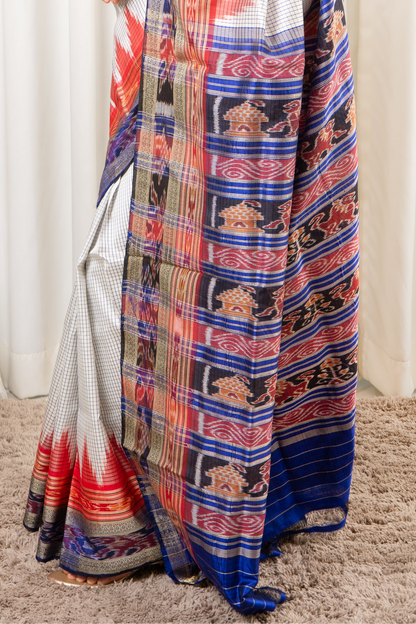Sachipaar Khandua Silk Saree: White