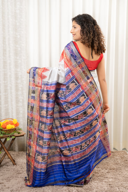 Sachipaar Khandua Silk Saree: White