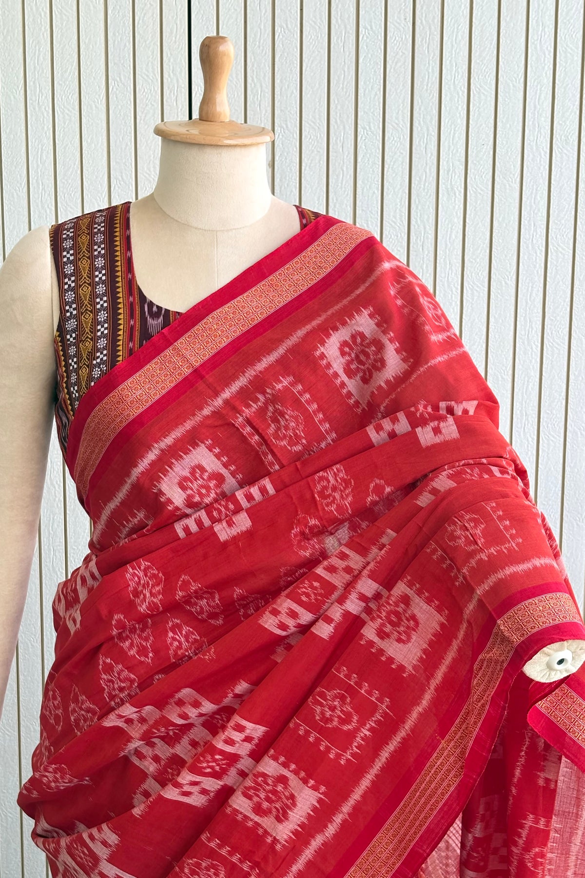 Odisha Ikkat Khandua Cotton Saree - Rust