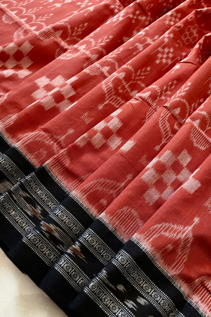Odisha Ikkat Khandua Cotton Saree- Rust