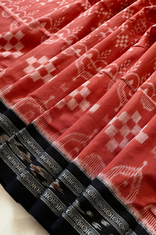 Odisha Ikkat Khandua Cotton Saree- Rust