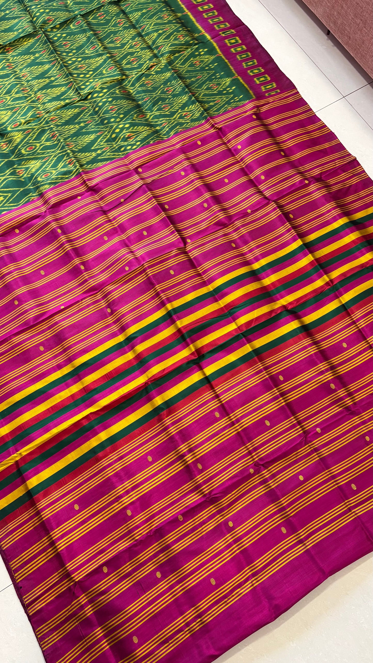Exclusive Odisha Ikkat Pure Silk Saree- Deep Green