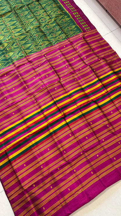 Exclusive Odisha Ikkat Pure Silk Saree- Deep Green