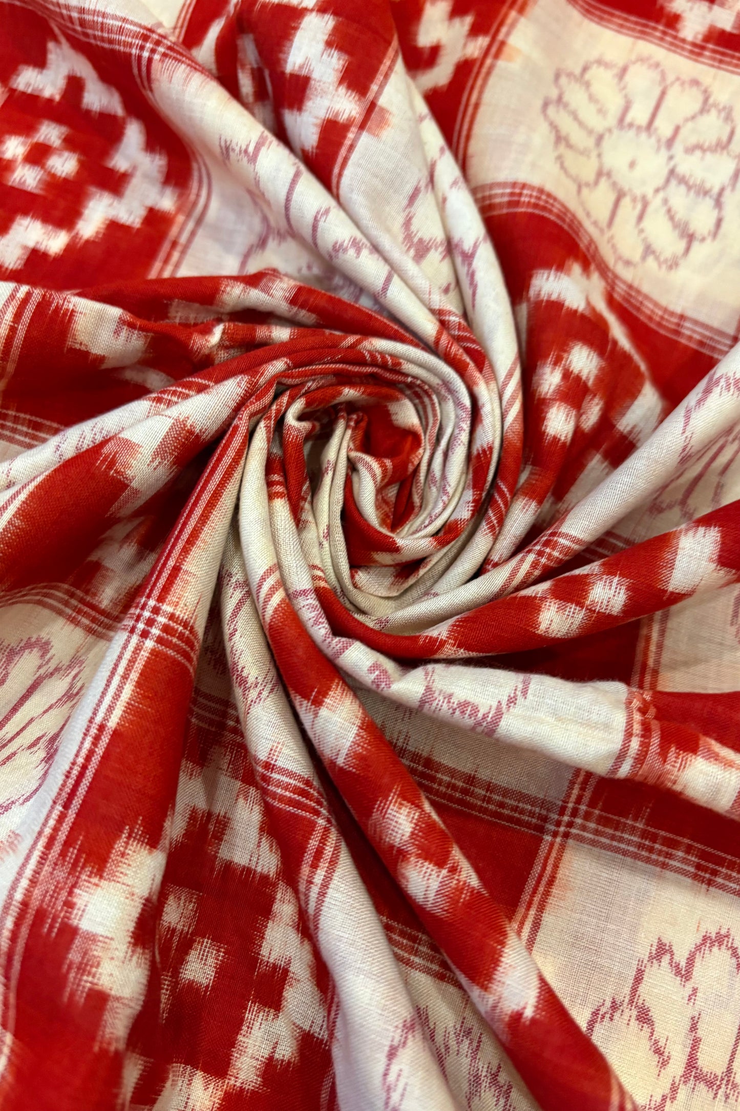 Exclusive Sambalpuri Pure Cotton Saree - Beige & Deep Orange