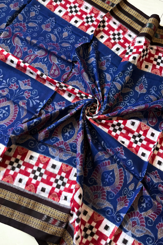 Sambalpuri Pure Cotton Saree - Blue