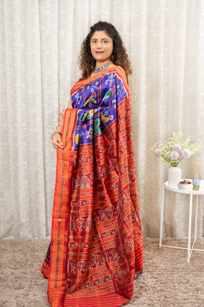 Nabakothi Khandua Silk Saree: Royal Blue