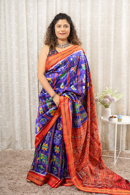 Nabakothi Khandua Silk Saree: Royal Blue