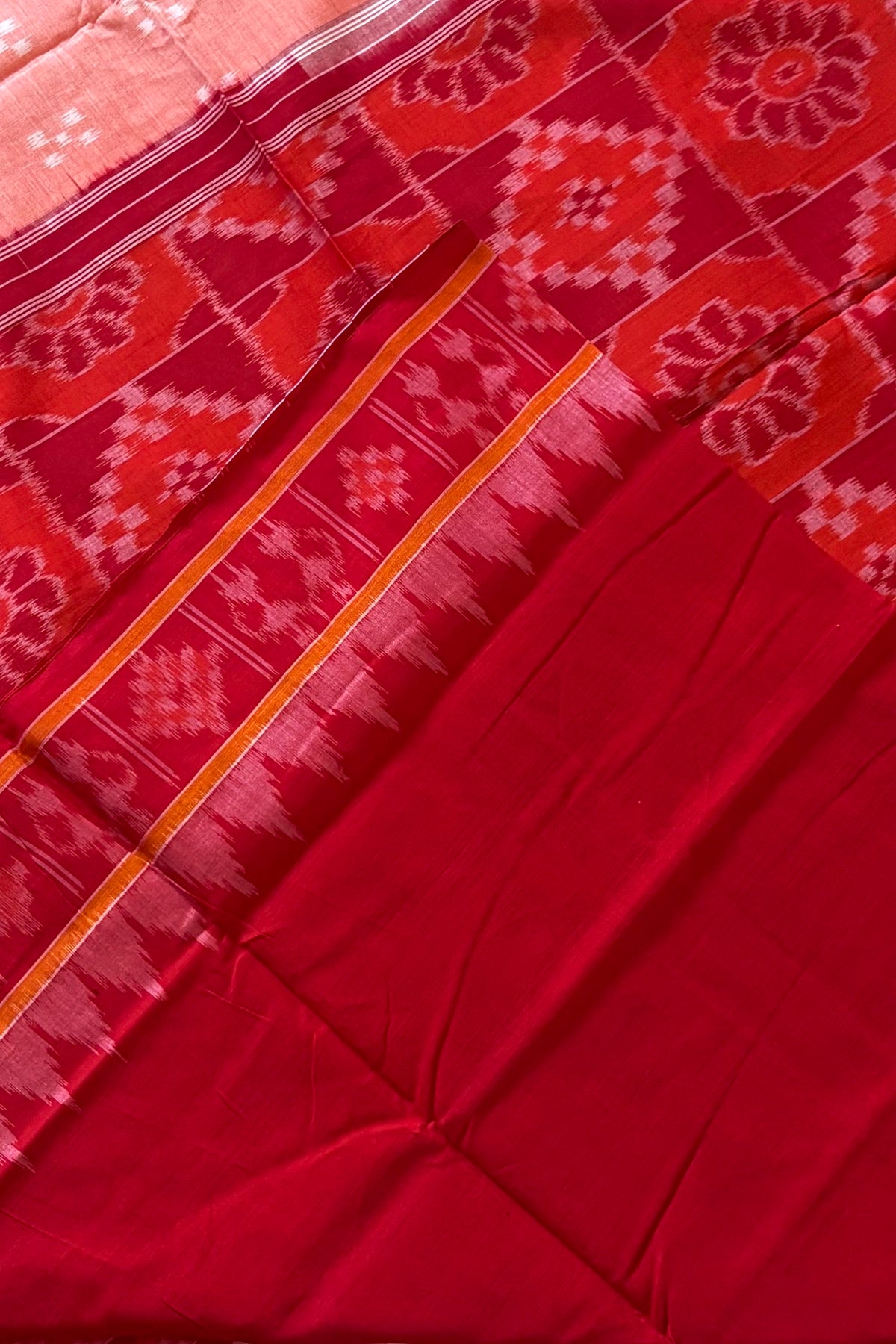 Odisha Ikkat Khandua Cotton Saree - Peach