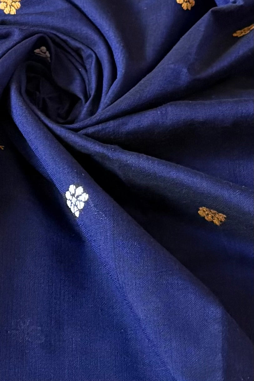 Sambalpuri Pure Cotton Saree - Navy & Sea Green