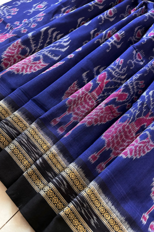 Odisha Ikkat Khandua Cotton Saree- Navy Blue