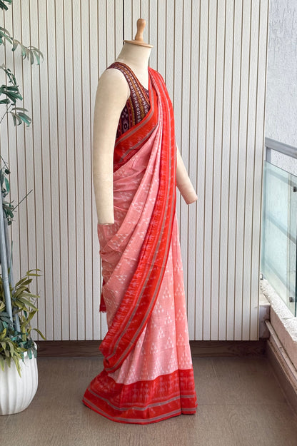 Odisha Ikkat Khandua Cotton Saree - Peach