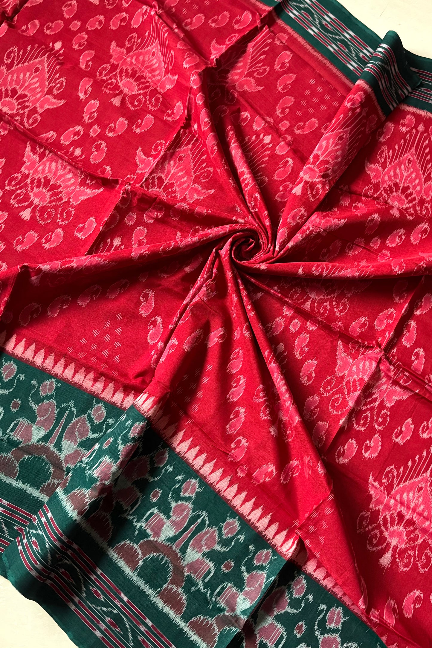 Odisha Ikkat Khandua Cotton Saree - Deep Red