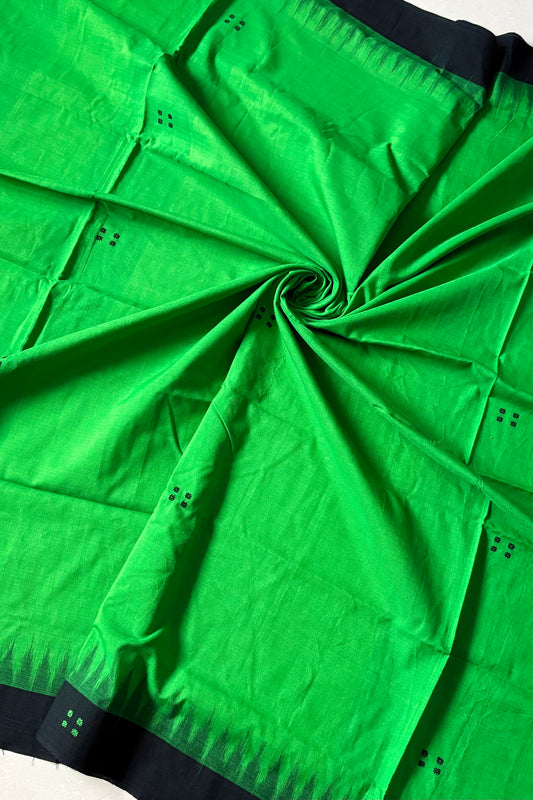 Ek Phulia Cotton Saree- Green & Black