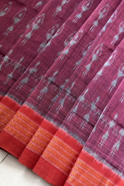 Odisha Ikkat Khandua Cotton Saree - Onion Pink