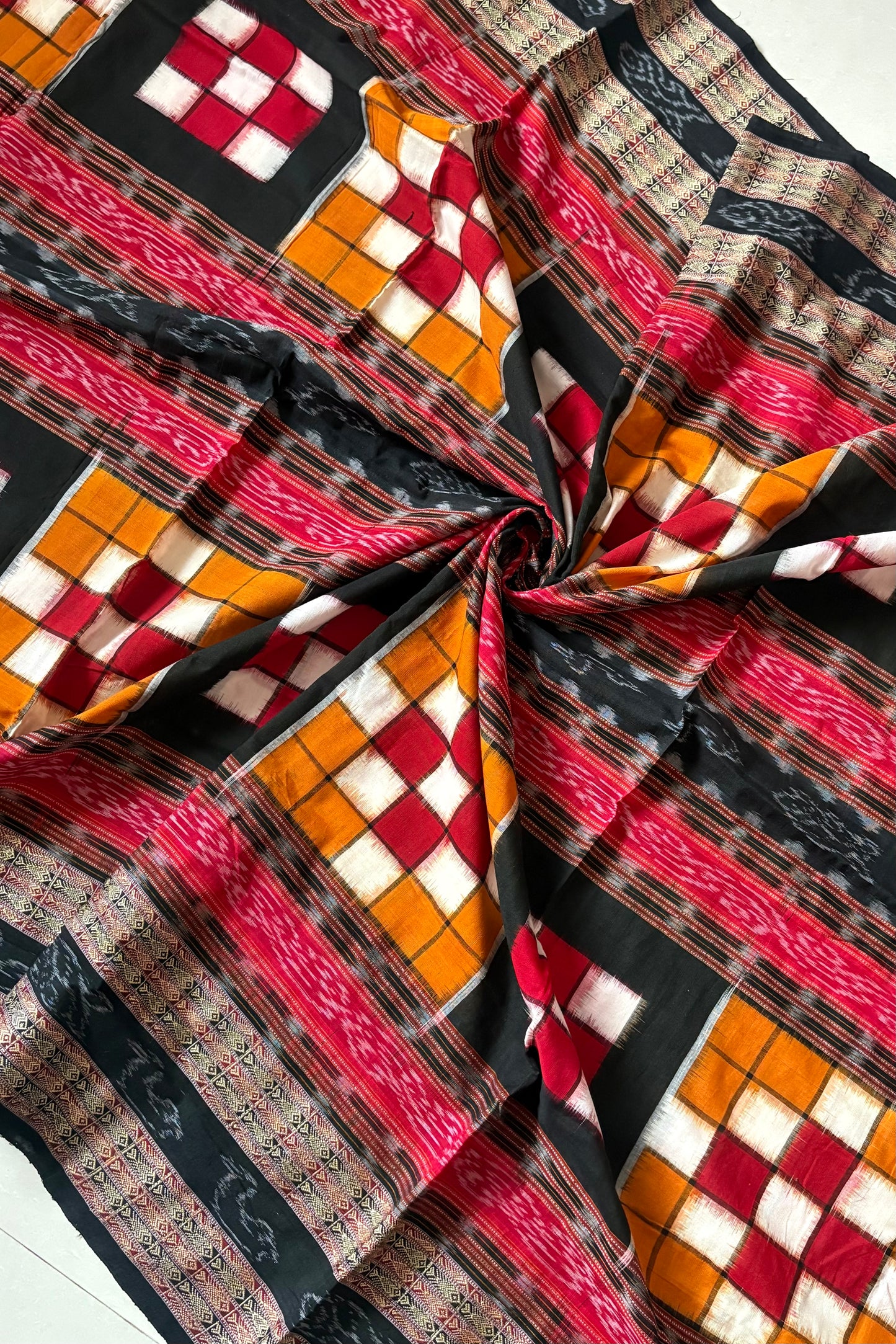 Sambalpuri Bichitrapuri Pure Cotton Saree: Black, Red & Orange