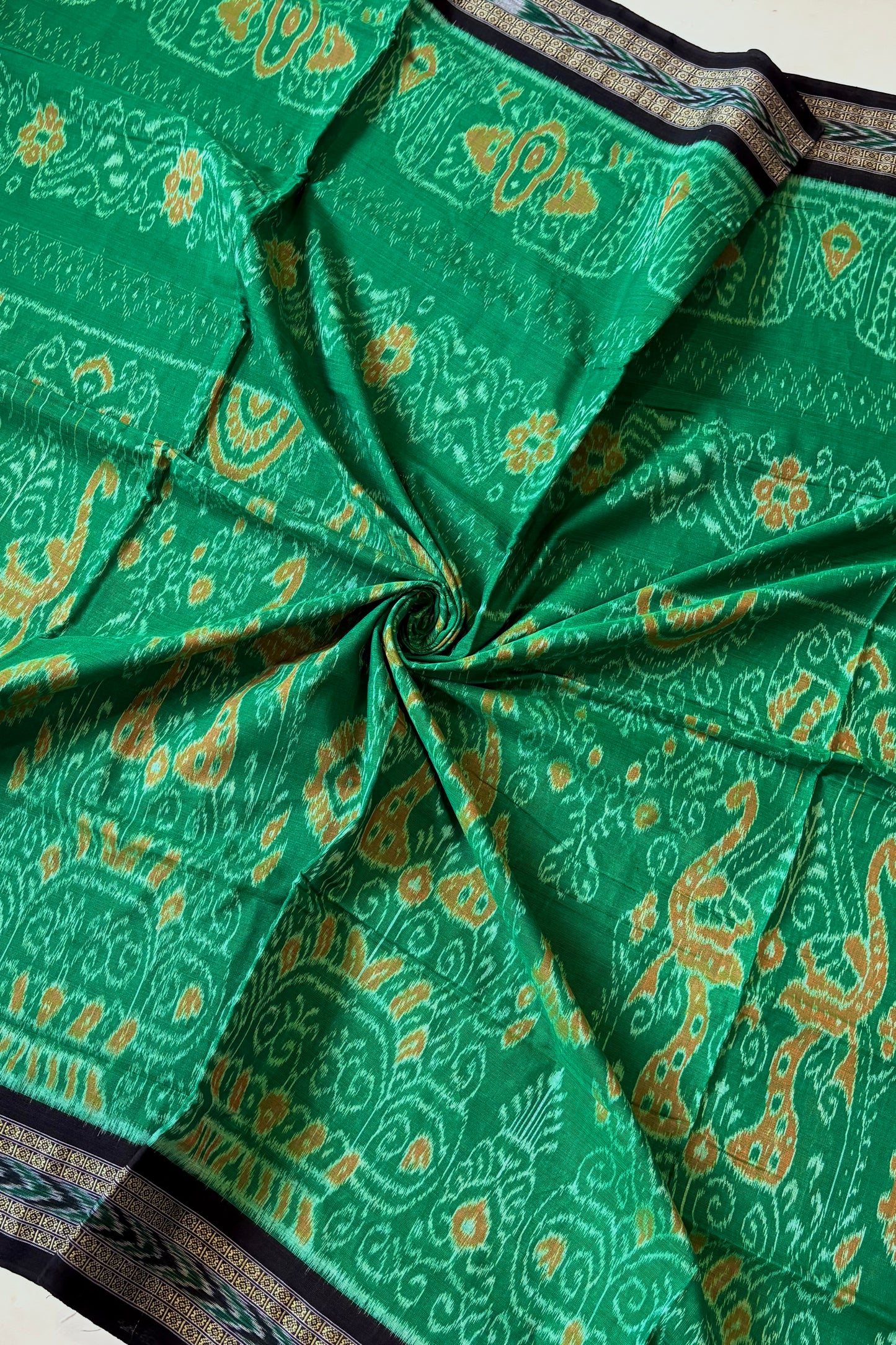 Odisha Ikkat Khandua Cotton Saree -Green