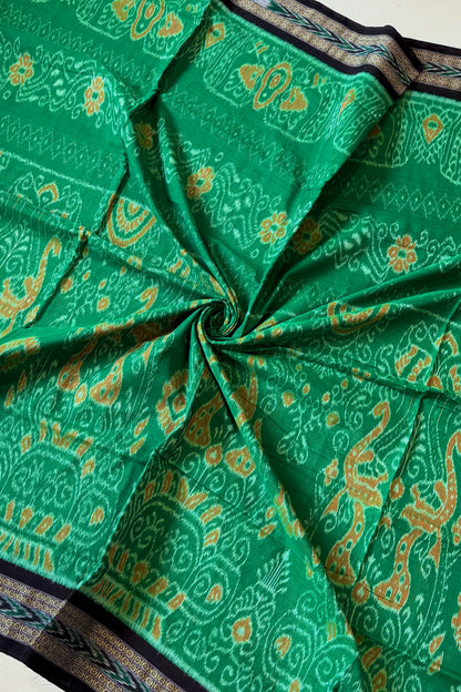 Odisha Ikkat Khandua Cotton Saree -Green