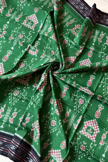 Odisha Ikkat Khandua Cotton Saree - Green