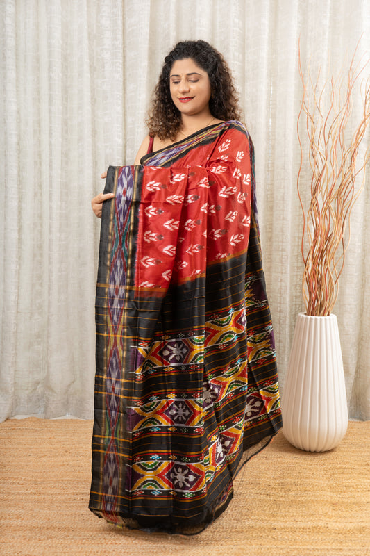 Handwoven Pochampally Ikkat Pure Silk Saree- Rust Red