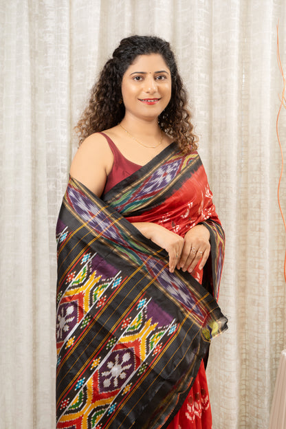Handwoven Pochampally Ikkat Pure Silk Saree- Rust Red