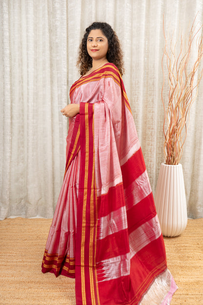 Ilkal Visose Silk Cotton Saree- Pink and Red