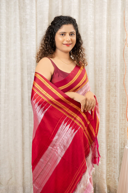 Ilkal Visose Silk Cotton Saree- Pink and Red