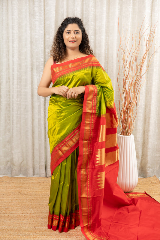Pure Silk Ilkal Saree With Semi Silk Palla - Green