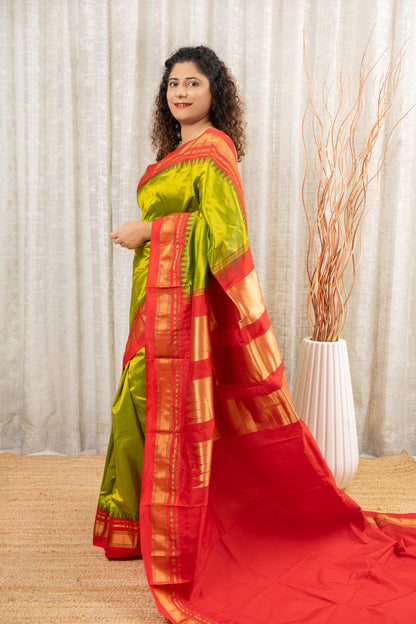 Pure Silk Ilkal Saree With Semi Silk Palla - Green