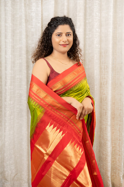 Pure Silk Ilkal Saree With Semi Silk Palla - Green