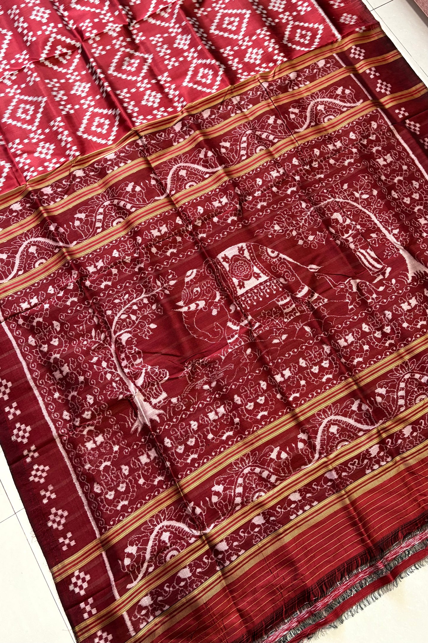 Exclusive Odisha Ikkat Pure Silk Saree- Maroonish Red