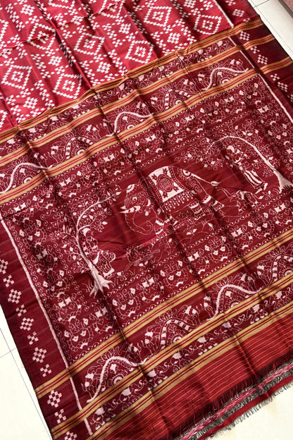Exclusive Odisha Ikkat Pure Silk Saree- Maroonish Red