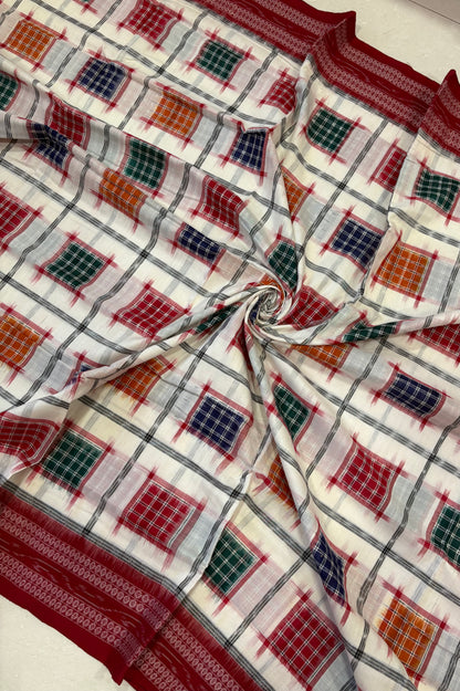 Exclusive Sambalpuri Pure Cotton Saree - White