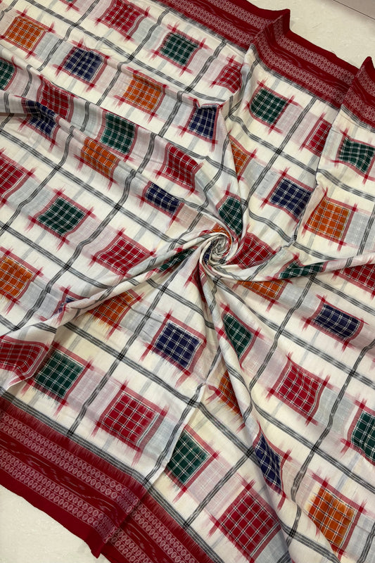 Exclusive Sambalpuri Pure Cotton Saree - White