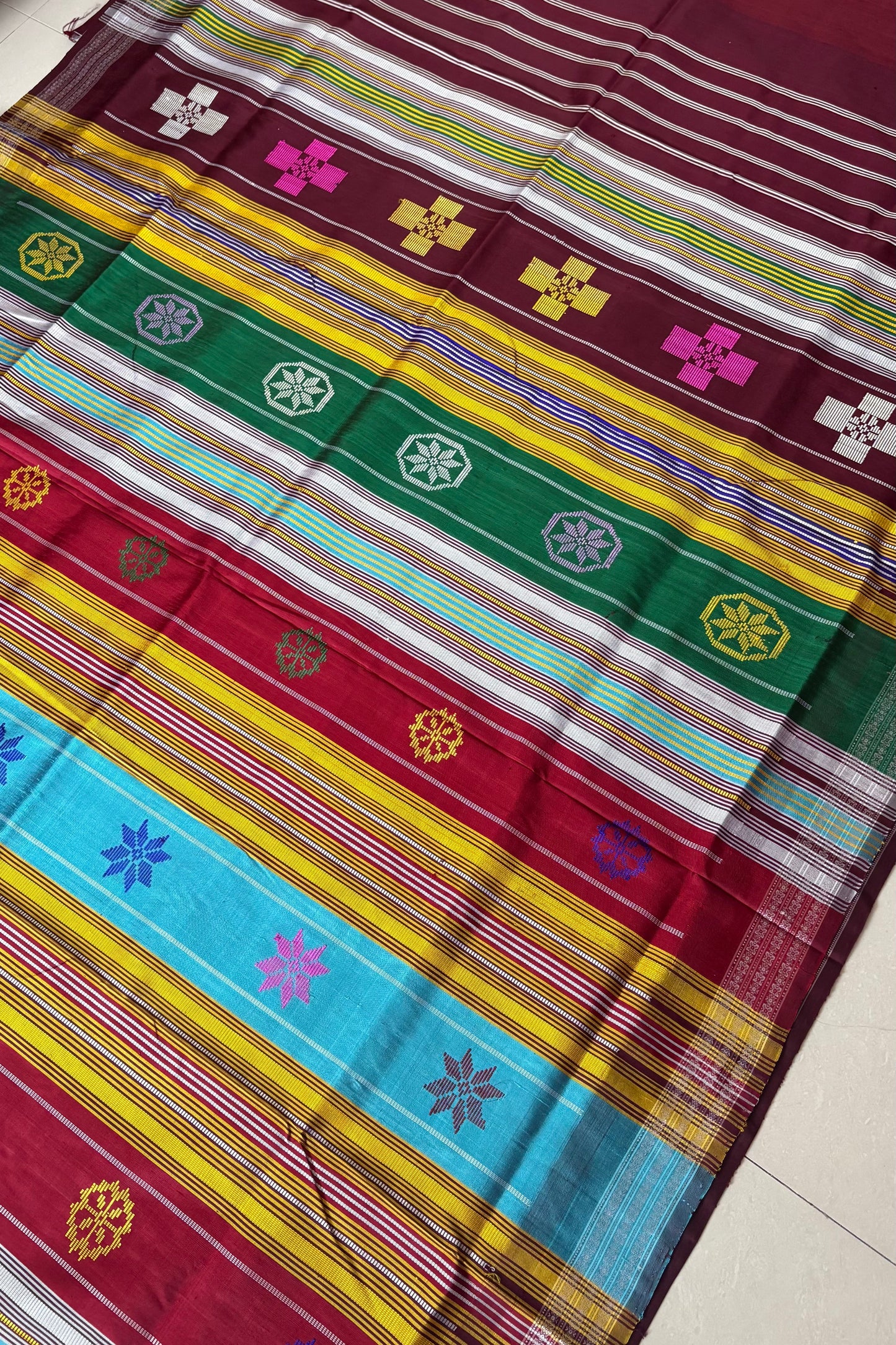 Exclusive Double Pallu Berhampuri Pure Silk Patta Saree - Blue & Deep Maroon