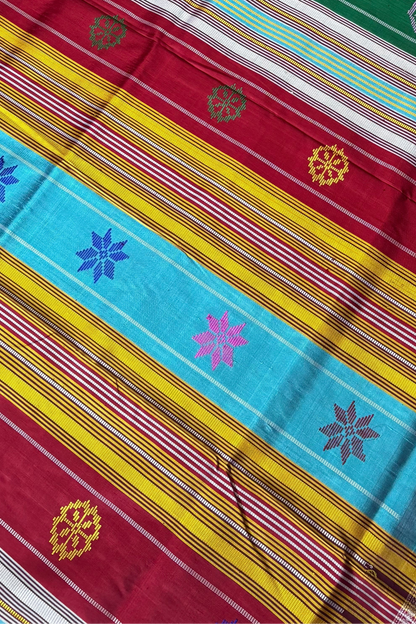 Exclusive Double Pallu Berhampuri Pure Silk Patta Saree - Blue & Deep Maroon
