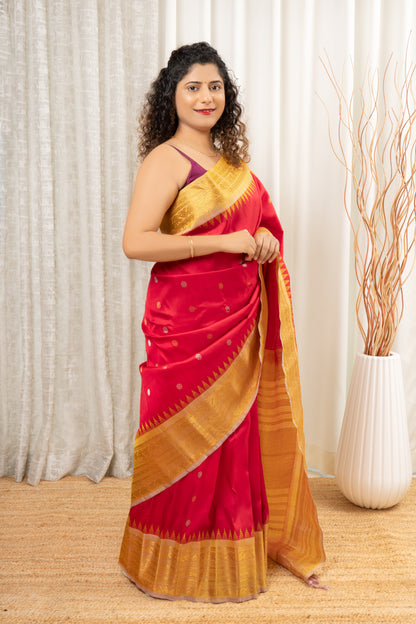 Handwoven Gadwal Pure Silk Saree- Red