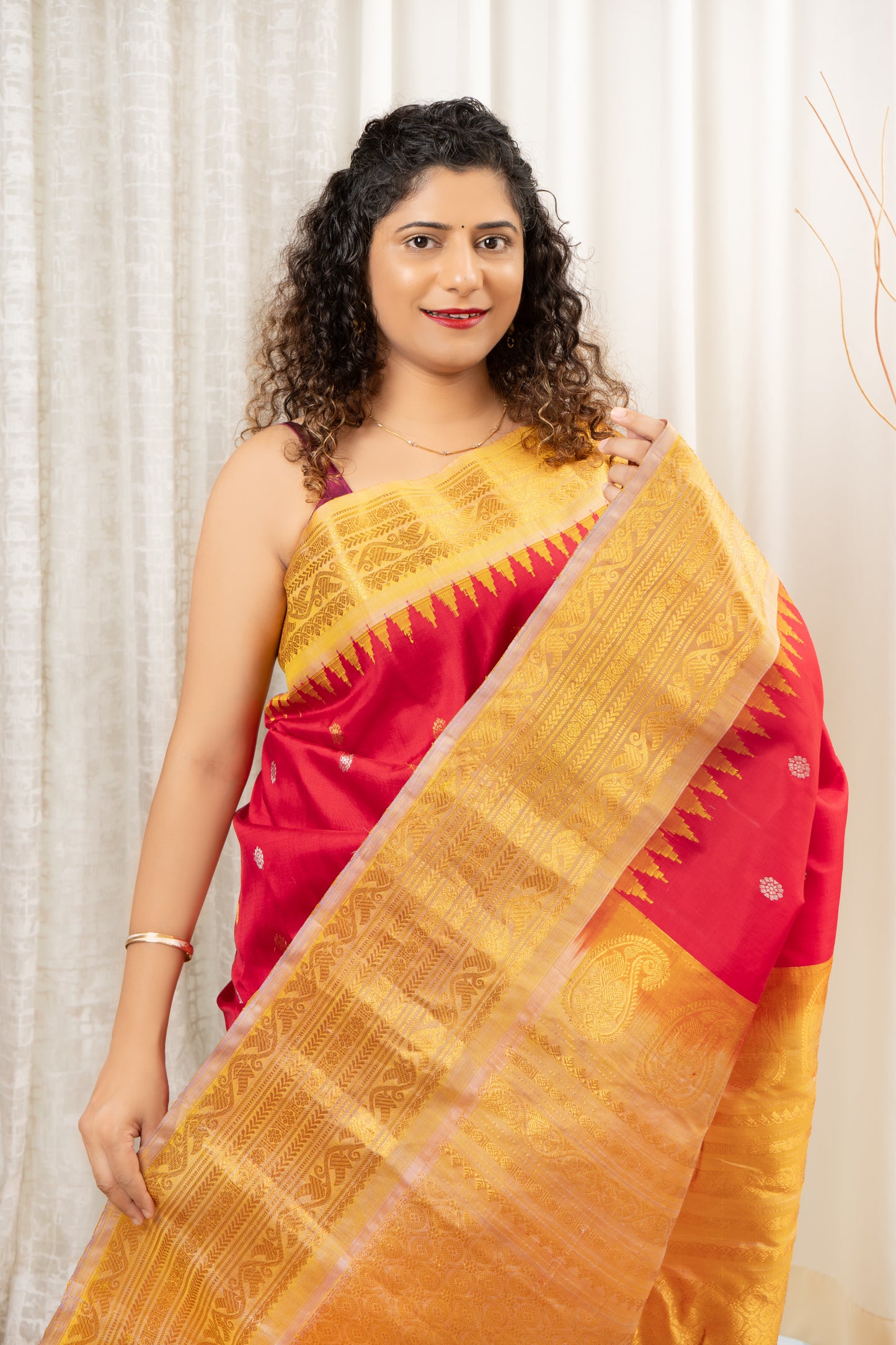 Handwoven Gadwal Pure Silk Saree- Red