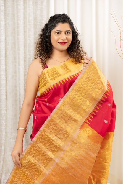 Handwoven Gadwal Pure Silk Saree- Red