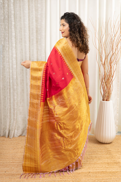 Handwoven Gadwal Pure Silk Saree- Red