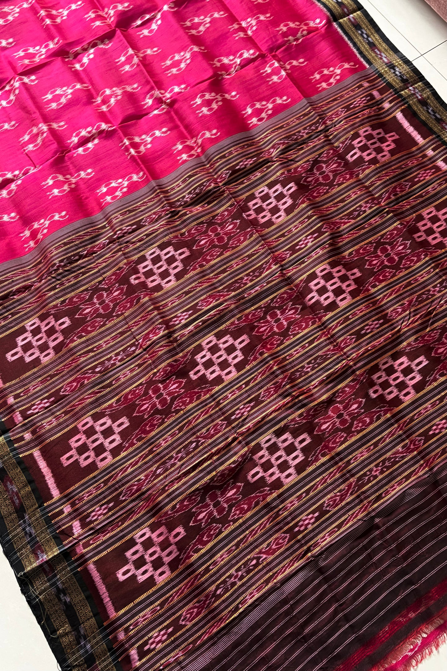 Odisha Ikkat Khandua Silk Saree - Pink