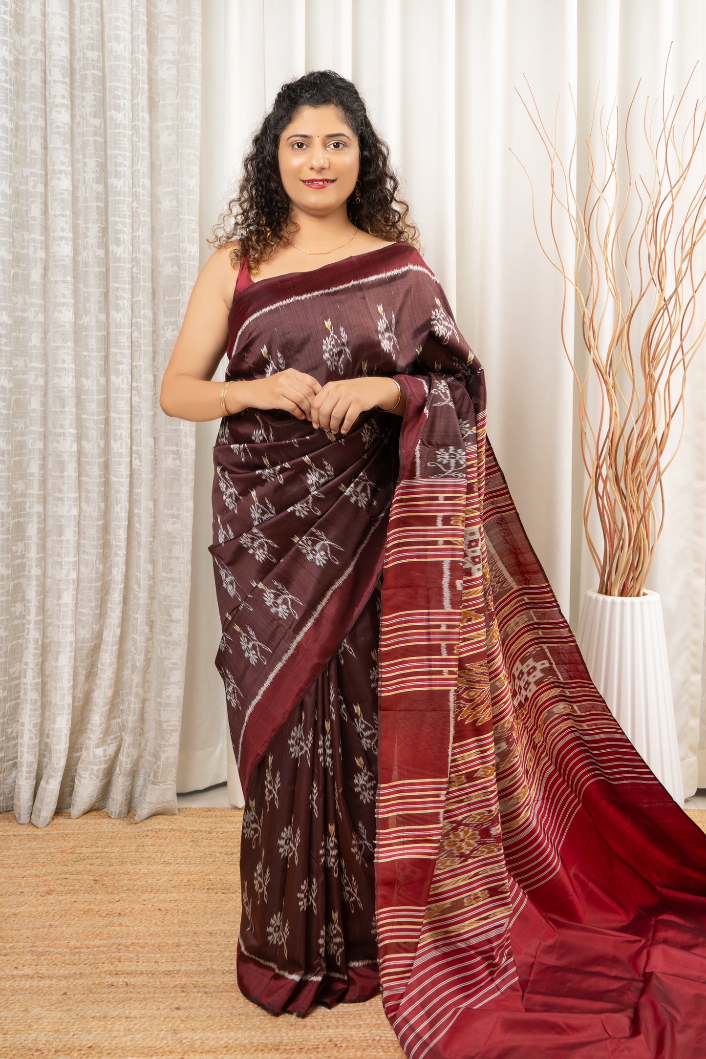 Exclusive Khandua Ikkat Silk Saree - Coffee