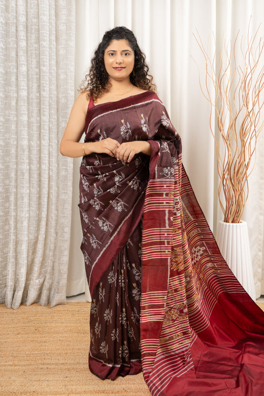 Exclusive Khandua Ikkat Silk Saree - Coffee