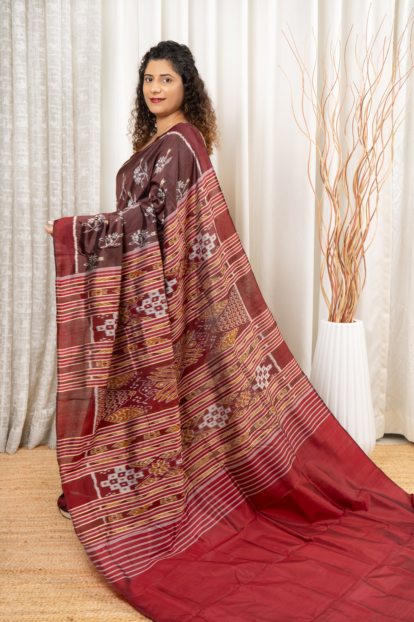 Exclusive Khandua Ikkat Silk Saree - Coffee