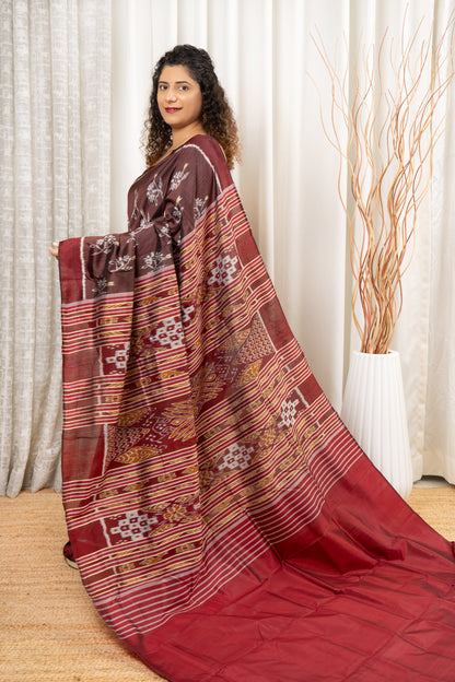 Exclusive Khandua Ikkat Silk Saree - Coffee
