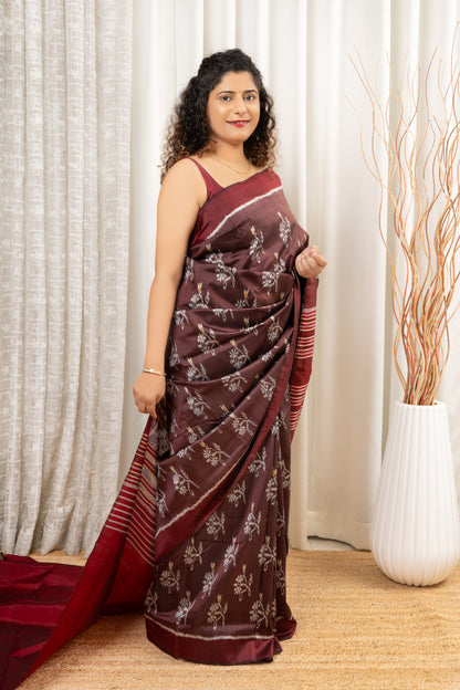 Exclusive Khandua Ikkat Silk Saree - Coffee