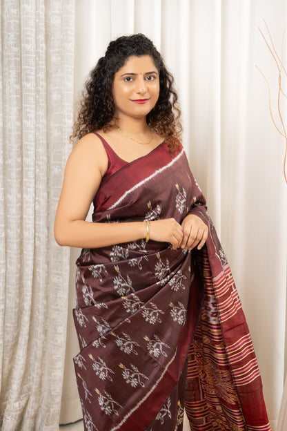 Exclusive Khandua Ikkat Silk Saree - Coffee