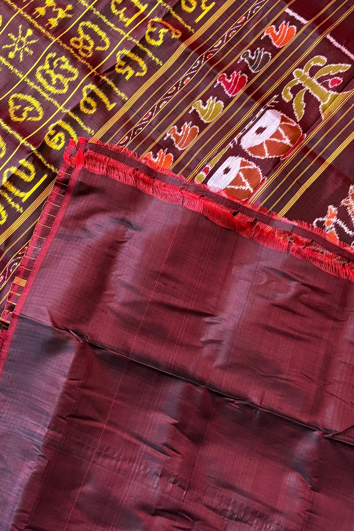 Exclusive Varnamala Odisha Ikkat Silk Saree - Dual Tone Coffee
