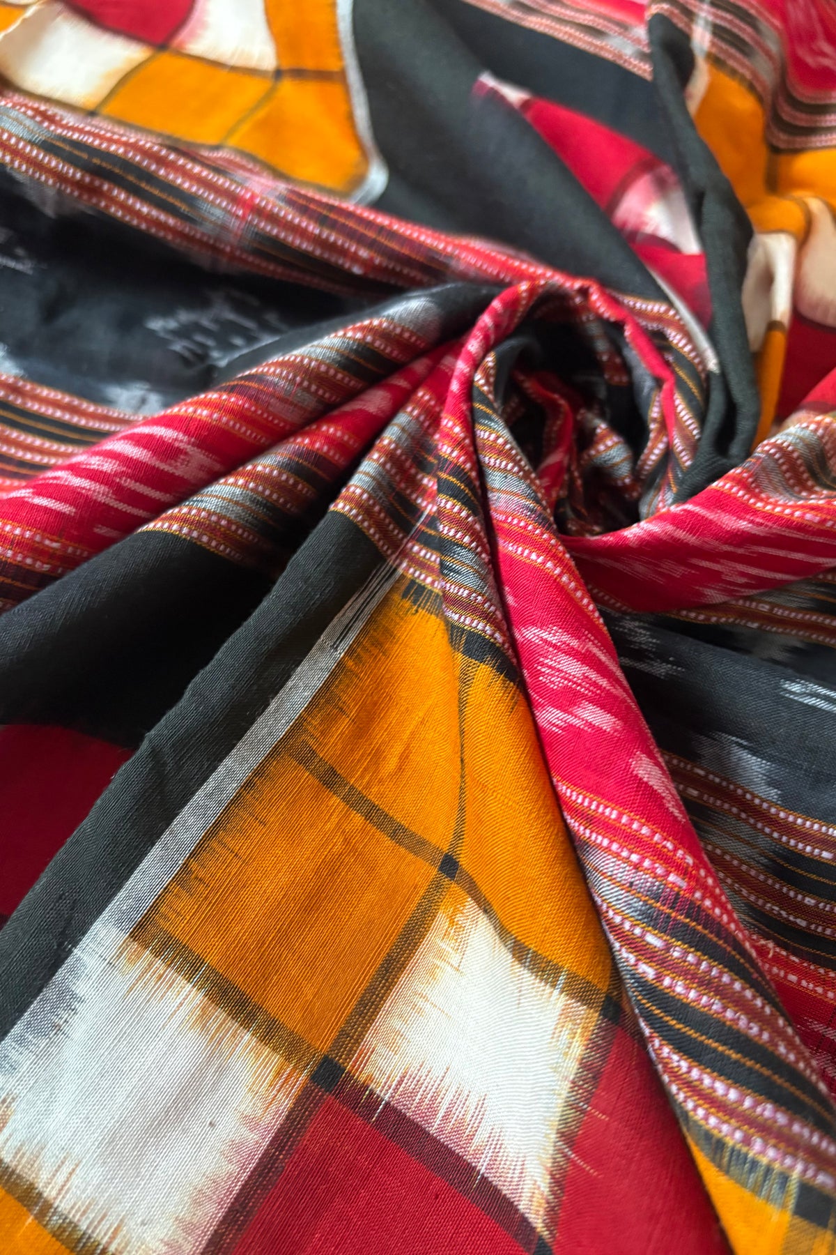Sambalpuri Bichitrapuri Pure Cotton Saree: Black, Red & Orange
